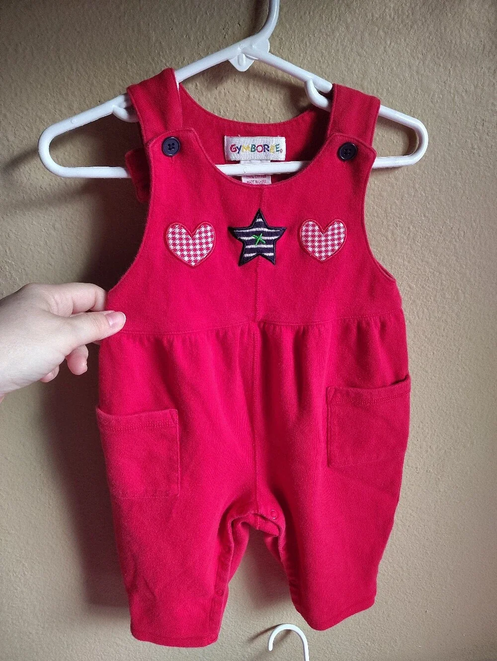 Vintage 90's Gymboree Rainbow Tag Infant Girl's Heart & Star Red Overall Set